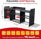 Large Power Tool Organizer Wall Mount with Charging Station, Heavy Duty Cordless Drill Holder, Garage Tool Storage Battery Rack with 8 Outlet, Gift for Men Husband Dad Birthday Anniversary Black