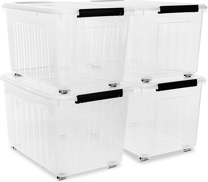 Citylife 82 QT Clear Plastic Storage Bins with Lids Stackable and Nestable Storage Boxes with Lids Large Plastic Storage Containers for Garage, Closet, Kitchen, 4 Packs