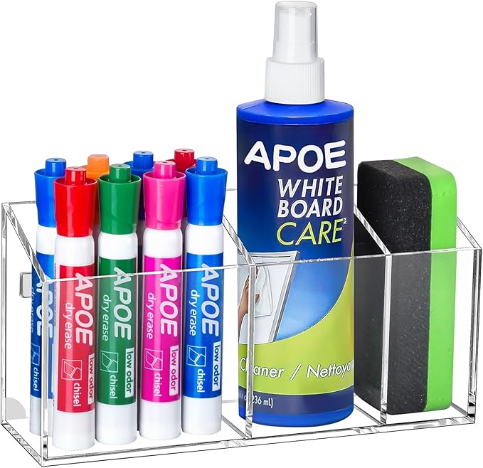 Banafich Magnetic Dry Erase Marker Holder, Acrylic Magnet Pen Holder for Whiteboard, Refrigerator, Magnetic Fridge Organizer for Office, Classroom, Whiteboard Maker Holder, Locker Organizer