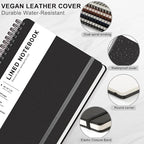 Lined Spiral Journal Notebook, B5 Spiral Notebook, 7.8''×10'' Journaling Notebooks for Work, School, Women, College Ruled Spiral Notebook, Hardcover Leather Notebook for Note Taking Business, Black