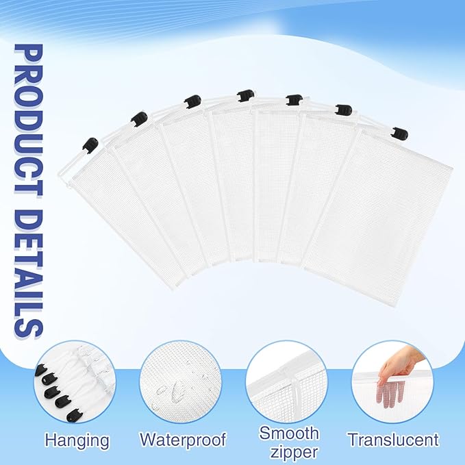 Jetec 32 Pcs Mesh Zipper Bags Toy Storage Bikini Organizer Bag Bolsas Para Guardar Trajes De Baño Waterproof Zipper Reusable Pouch Puzzle Multipurpose for Storage Office(White,7.5 x 5 Inch)