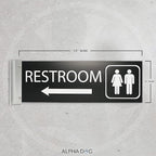 ALPHA DOG SIGNS Corridor Projecting Hallway Bathroom Sign, Left Arrow, 4"x12" Double Sided, Indoor/Outdoor, Easy Install, Durable Business Wayfinding Plaque, USA-Made (Black)