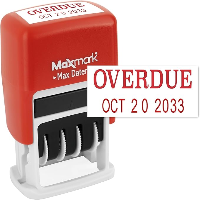 MaxMark Self-Inking Rubber Date Office Stamp with OVERDUE Phrase & Date - RED Ink (Max Dater)