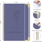 Undated Weekly Planner with Metal Corner Hardcover Notebook , A5 Size Journal with To Do List Planner, Habit Tracker,Weekly Goals for ADHD,Student, Office, Women, Men ,Gifts,6 x 8 inches，Spiral Bindding ,Purple