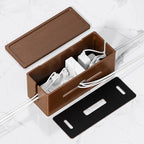 HomeBliss Extra Large Cable Management Box – Brown Double Layer Wooden Cord Organizer with Divider for Desk, TV Stand, Kitchen, and Office （NO Power Strips or Chargers）