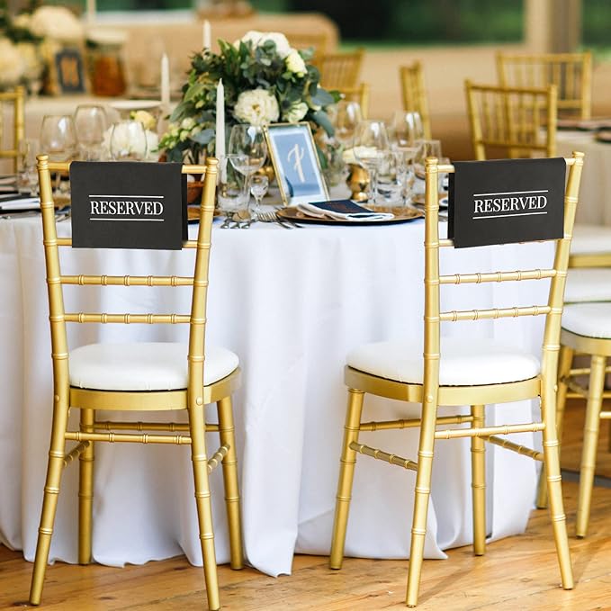 Buryeah 12 Pcs Reserved Seating Signs for Chairs Church Pew Reserved Chair Signs Placeholder with Printed Words for Weddings Parties Celebrations Receptions Church or Event (Black,White)