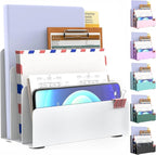 OUTIOE Mail Organizer Countertop, Small Desk File Organizer, Metal File Holder - Essential Workspace Organizers for Office Desk, Home Office (White)