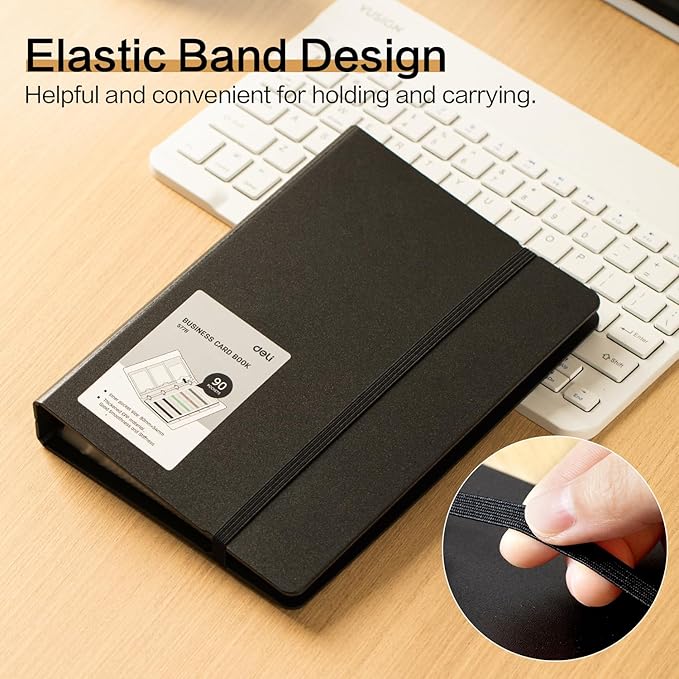 deli Business Card Book Holder, Business Card Organizer, Name Card Book Holder, Portable Office Business Card Holder, Hold 180 Cards, Black