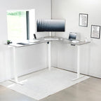 VIVO Electric Corner 75 x 63 inch L-Shaped Standing Desk, Memory Height Adjustment, Dark Gray Top White Frame, DESK-E3CTWG-75