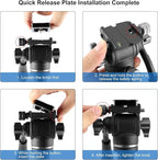 PULUZ 64"/164cm Video Tripod, Metal Camera Tripod with 360°Fluid Drag Head, Quick Release Plate Compatible with Canon Nikon Sony and Other DSLR Camera Camcorder for Photography/Videography