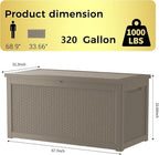 Decksplore 320 Gallon Outdoor Storage Box Waterproof Lockable Resin Deck Box Large, Patio Storage Bin for Pool Accessories Cushion Furniture, Garden Tools, UV-Resistant Outside Delivery Grey
