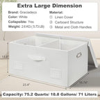 Graciadeco 75 Quarts Extra Large Decorative Storage Bins with Lids, 1 Pack White Collapsible Storage Bins with Lids, Stackable Storage Bins Decorative Box Storage With Lid Extra Large