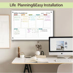 Glass Colorful Weekly Dry Erase Calendar Whiteboard for Wall,24"x 36",Frameless Mounting,Office/School/Home, Frameless Large Planner White Board