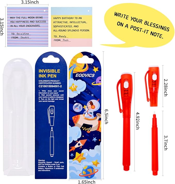 Invisible Ink Pens Gifts Cards. 24 Pack Spy Pen invisible pens with uv light for kids, Magic Pen for Secret Message, Birthday Party,Christmas, and Halloween Goodies Bags Toy(24PCS+Gifts Cards)
