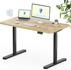 FLEXISPOT Solid Rubberwood Electric Standing Desk with Elegant Oval Legs, 48"x24" Height Adjustable Desk for Home Office & Living Spaces (Black Frame)