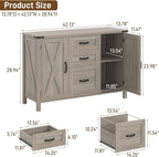 Vabches File Cabinet with 3 Drawers, Farmhouse Lateral File Cabinet Fits Files Letter/A4 Size, Wooden Filing Cabinet with Door and Adjustable Shelves Printer Stand for Home Office, Rustic Grey