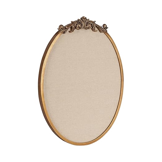 Kate and Laurel Arendahl Decorative Oval Pinboard, 18 x 24, Gold, Framed Round Ornate Vintage Cork Board for Use as Motivational Vision Board or Wall Organizer