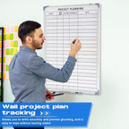 Lincia Project Planning Dry Erase Whiteboard Magnetic Dry Erase Board with Lines Sliding Marker Tray Aluminum Frame White Board Planner for Wall Scheduling(24"x 36",Project Planning Vertical)