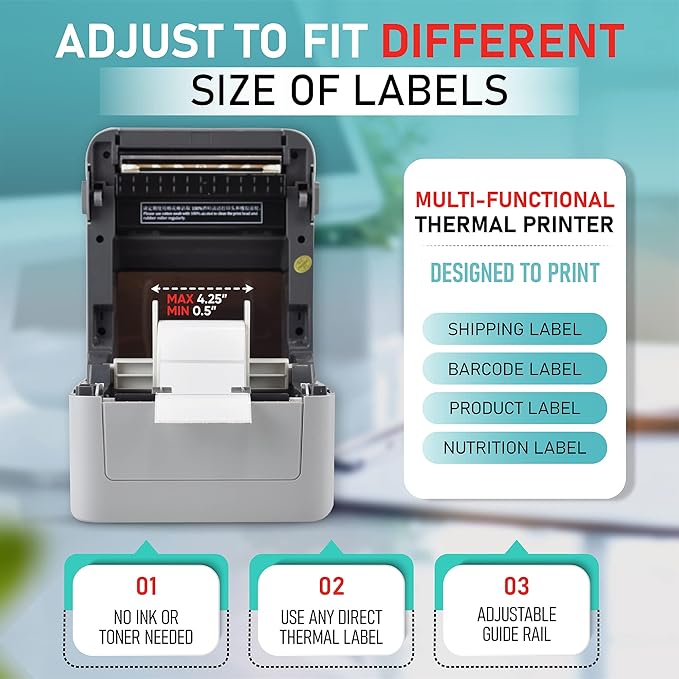 2054K Shipping Label Printer with USB & Wireless Connectivity – Compatible with iOS, Android, Windows, macOS, and ChromeOS for 4x6 Direct Thermal Labels