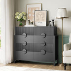 LGHM Fluted Dresser for Bedroom with 8 Drawers, Modern 8 Drawers Dressers with Semi-Cylindrical, Chest of Drawers Closet Organizers and Storage Clothes, 43" Tall Dresser with Bold Steel Frame, Black