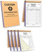 Custom Carbonless Invoice Book with Logo, Personalized Cover & Inner Pages, 2 Part NCR Receipt & Work Order Forms, Easy Tear, Writing Shield for Small Business (2-Part [White/Yellow], 11.8x8.3INCH)