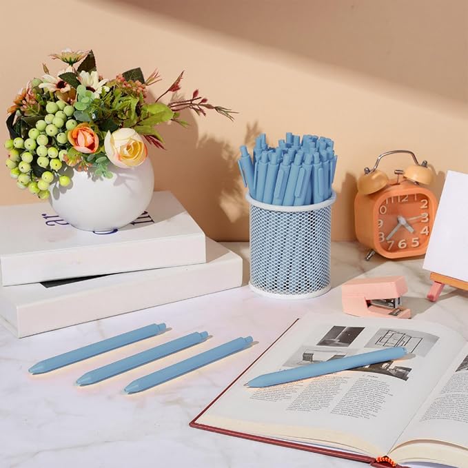 Fulmoon 50 Pcs Ballpoint Pens Bulk Retractable Comfortable Writing Pens Cute Back to School Supplies in Medium Point 1.0 mm for Teacher Student Bridal Shower Baby Shower (Light Blue)