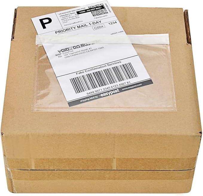 9527 Product 7.5" x 5.5" Clear Adhesive Top Loading Packing List, Clear Packing List Pouches, Shipping Label Envelopes (50 Pack)