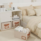 OUTBROS Foldable Storage Box for Shelves, 15.7 x 11.8 x 7.9 inch Fabric Baskets, Wardrobe Organiser with Handles, Suitable for Storing Clothes, Books, Cosmetics (Beige, 3-Pack)