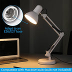 TORCHSTAR Metal Desk Lamp with Clamp, Swing Arm, Architect Adjustable Gooseneck Table Lamp, Clip Desk Lights for Home Office, Work, Study, Reading, E26 Base, Multi-Joint, White