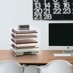 SANRUI Acrylic Desk File Organizer 5 Tier Letter Tray Paper Organizer with Handle for Office, Home, Classroom Clear Desk Organizer Document Holder