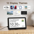 Raynic Date Clock, Digital Calendar Clock with 12 Themes, 20 Alarms, 20 Reminders, Semi-Automatic Dimming, 12/24 Hours, Auto DST for Desktop, Office, Students (Black, 7 Inches)