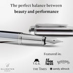 Ellington Pens Luxury Fountain Pen Set - Extra Fine Nib- Includes 3 Ink Cartridges, Refillable Ink Converter, Gift Box- Fountain Pens For Writing, Calligraphy, Journaling, Sketching (Silver Sonata)