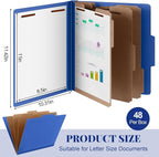Skyygemm 48 Pcs Classification Folders Letter Size, 3 Divider Pressboard File Folder with Fasteners, Expanding File Organizer Bulk for School Teachers, Office Employee, Coworker, Staff (Dark Blue)