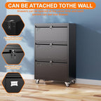 METAN Upgrade 3 Drawers Lateral File Cabinet on Wheels,Steel Office Filing Storage Cabinet with 3 Locks,Assembly Required,Black