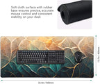 Gaming Mouse Pad,Large Mouse Pads for Desk,Non-Slip Rubber Base Extended Mousepad,XXL Keyboard Mouse Mat,Computer Keyboard Desk Pad with Stitched Edges,35.4x15.8inch,Abstract Blue Gold Floral Marble