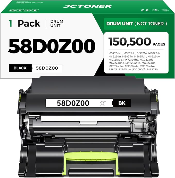 58D0Z00 Imaging Unit Not Toner Black 1-Pack Replacement for 58D0Z00 Drum Unit Compatible for Lexmark MS725 MS821 MS822 MS823 MS824 MS825 MS826 MX721 MX722 MX725 MX822 MX824 MX826 B2865dw Laser Printer