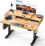 Kingant 48 x 30 Inch Electric Standing Desk with Dual Drawers, Adjustable Height Computer Desk for Home Office, Large Workstation Sit Stand Up Desk with Built-in Storage Shelf, Light Rustic Brown