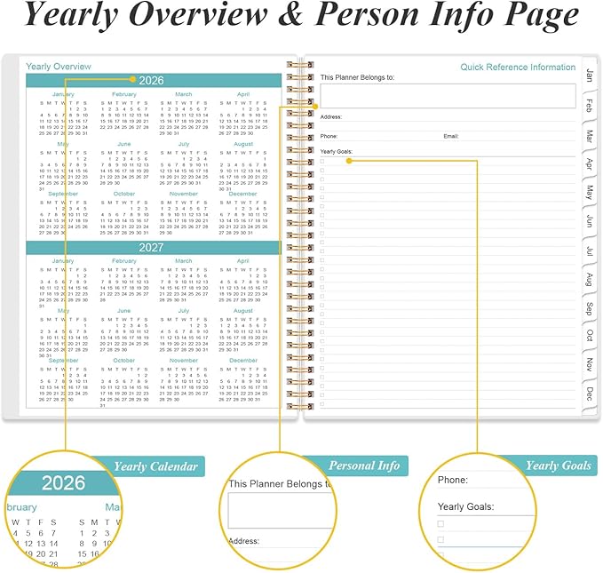 2026 Planner - Planner 2026 from January 2026 to December 2026 with 12 Monthly Tabs, Flexible Cover, Inner Pocket, 8.5" x 11", Pink