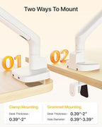 monTEK Single Monitor Arm with USB, Mechanical Spring Monitor Arm for 17-40" Screens, Adjustable Monitors Desk Mount Holds up to 24.2 lbs with C Clamp/Grommet Desk Mount, VESA 75/100mm, MA1011UCWH