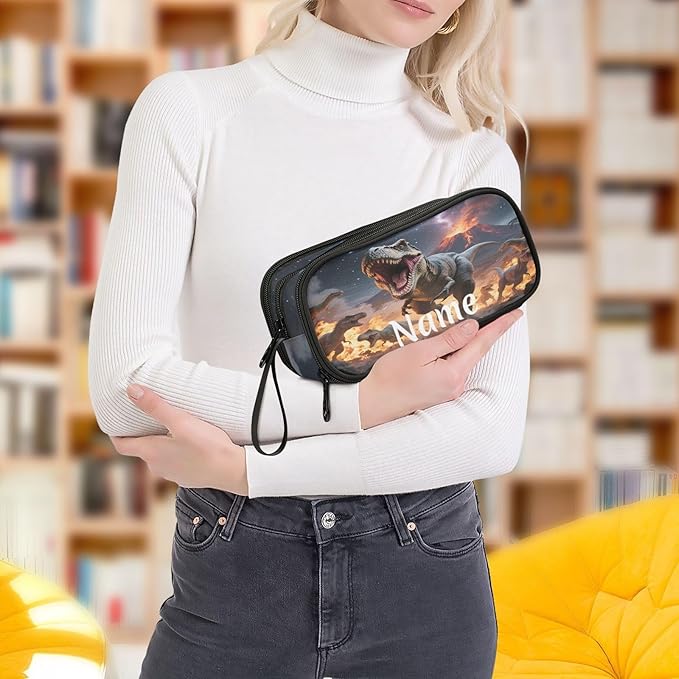 BOENLE Custom Dinosaurs Roar Pencil Case Box Boys Girls Personalized Name Large Pencil Pouch Stationery Pen Bag Organizer for Kids Adults School Office