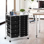 COSTWAY 15 Drawer Rolling Storage Cart, Multipurpose Mobile Storage Organizer w/Removable Drawers & Metal Frame, Utility Tools Paper Organizer on Wheels for Home, Office (Black)