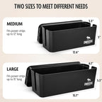 DMoose Cable Management Box - 2 Pack Medium & Large Cord Organizer for Desk & Floor, Cable Organizer Box for Child & Pet - Cable Box Hider for Tidy Office & Home, Power Strip Cover (Black - Pack of 2)
