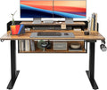 FEZIBO 55" Electric Standing Desk with Shelves, 55 x 24 Inch Sit Stand Rising Desk with Monitor Stand and Storage, Ergonomic Home Office Computer Desk, Rustic Brown