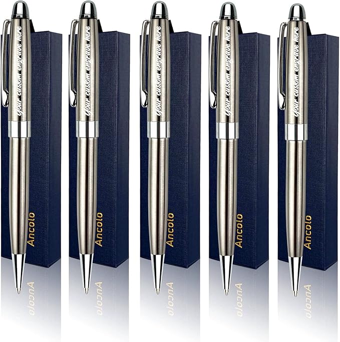 Ancolo Personalized Executive Business Pens - Medium Point Black Ink with 10 Extra Refills Custom with Your Name or Message, Gift for Students/Teacher/Manager/Lawyer/Professor 5PCS/Pack