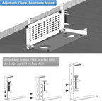 AEONS Universal Under Desk Cable Management Tray-Clamp Mount Hinged Swing Modesty Panel Organizer for Office Desks Easy Access Flip-Down position Power Strip Cord Storage No-Drill 25 lb Capacity White
