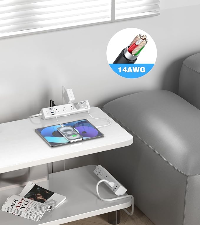 40W Fast Charging Station,Desk Clamp Power Strip,4 USB-C Ports & 8 AC Outlets,Desktop Edge Mount Surge Protector Power Strip,14AWG Heavy Duty Cord,Fit 1.9" Tabletop Edge for Home Office(10Ft Cable)