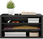 Ballucci Paper Organizer, 3-Tier Stackable Wood Desk Organizer, Document File Organizer and Mail Sorter with Adjustable Storage Shelves, Black