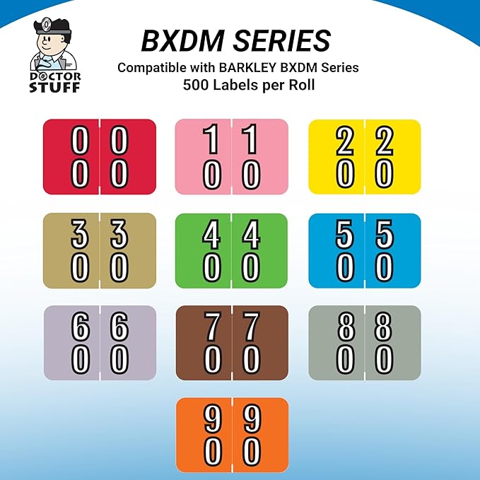 Doctor Stuff - File Folder Labels, Terminal Digit Filing, Consecutive Double Digit Numbers 20-29, Barkley FDDBM Match - BXDM Series Chart Stickers, Yellow, 1" x 1-1/2", 500/Roll