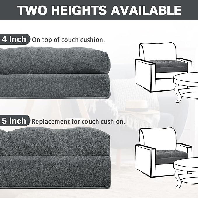 TANYOO Recliner Seat Cushion for Elderly - Patented Dual Design for Sagging Recliner Replacement & Easy Get Up, Booster Cushion Relieves Back Pain from Sofa, Couch, Chair 20x20x5 Inches Dark Grey