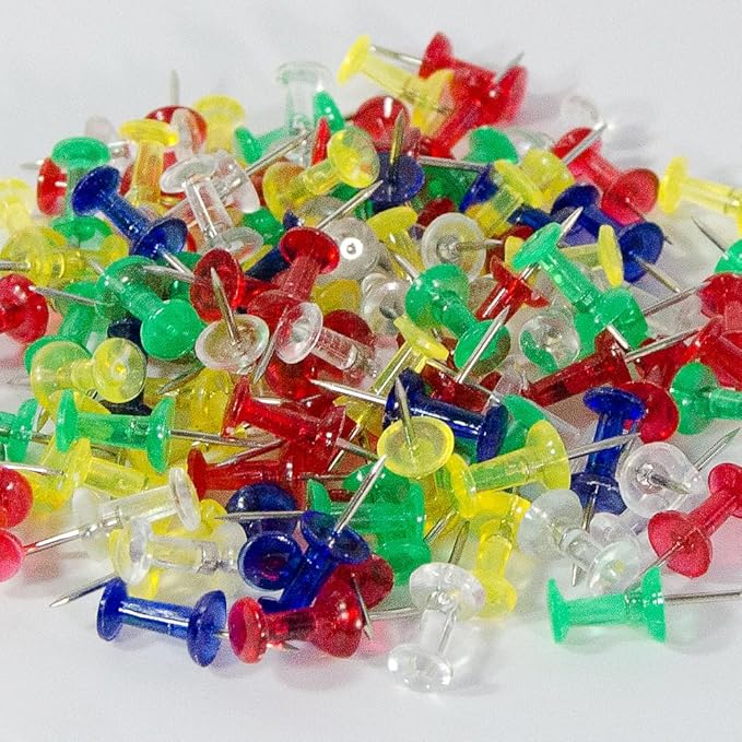 100 Pack Push Pins Tacks, Clear Plastic Head, Steel Point,Thumb Tacks for Bulletin Board,Stick Pins Thumb Tacks for Cork Board Wall Hangings (100, Colorful)